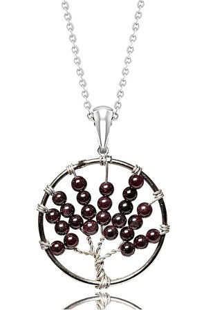 Sertifikalı Ham Lal Garnet Granat Taşı Hayat Ağacı Kolye