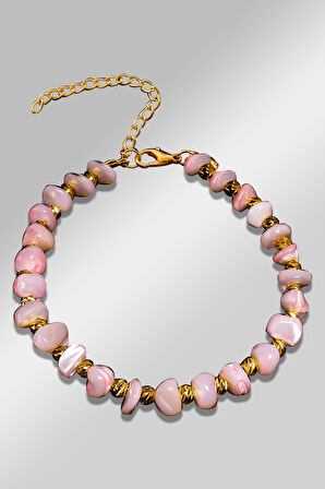 Sertifikalı Amorf Model Açık Pembe Renkli Sedef Taşı Bileklik (Ayarlamalı)