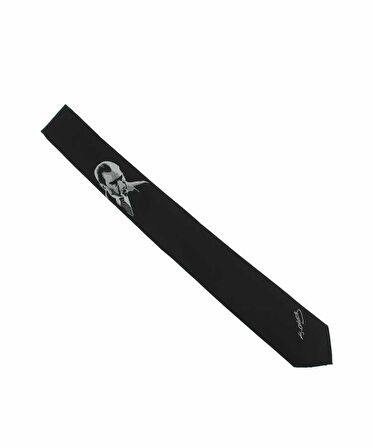 Atatürk ve İmza Desenli Dokuma Siyah Kravat - AK-11