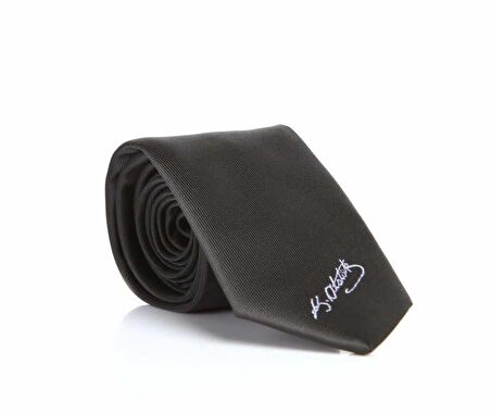 Atatürk İmza Desenli Dokuma Siyah Kravat - AK-18