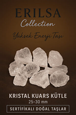 Sertifikalı Kristal Kuvars Taşı Kütle 25–30 mm – Yüksek Enerji ve Arınma Taşı Doğal Ham Form