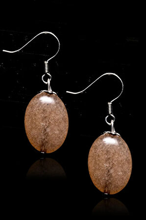 Sertifikalı Oval Kesim Dumanlı Kuvars Taşı Küpe