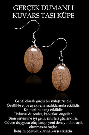 Sertifikalı Oval Kesim Dumanlı Kuvars Taşı Küpe