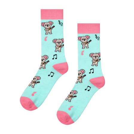 Gitar Çalan Koala Desenli Mint Pembe Unisex Soket Çorap  Açıklama