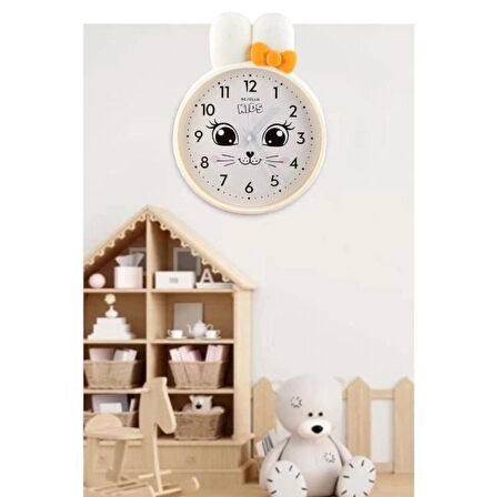  SAATDUKKANDUVAR'DAN ÇOCUK ODASI KREM RENKLİ DUVAR SAATİ  27X39 CM  