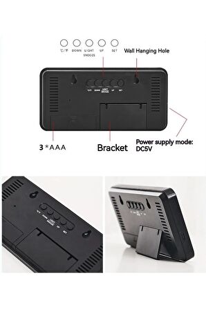 Led Ekranlı Alarmlı Siyah Masa Saati Multi Fonksiyonel Kullanım Kolay
