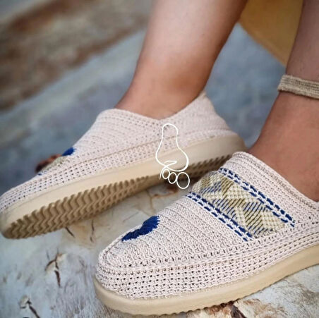 Bej El Örgüsü Nakışlı Kadın Espadril