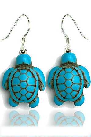 Sertifikalı Kaplumbağa Model Firuze Taşı Küpe (Turkuaz Taşı)