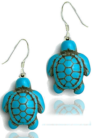 Sertifikalı Kaplumbağa Model Firuze Taşı Küpe (Turkuaz Taşı)