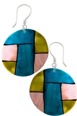 Sertifikalı El İşciliği Yeşil-Mavi-Pembe Renkli Sedef Taşı Küpe