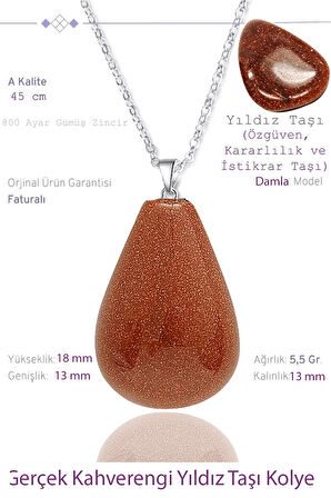 Sertifikalı Damla Model Gerçek Kahverengi Yıldız Taşı Kolye