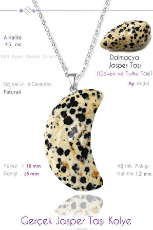 Sertifikalı Ay Model Gerçek Dalmaçya Jasper Taşı Kolye