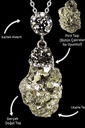 Sertifikalı Zirkon Taşlı Ham İşlenmemiş Pirit Taşı Kolye 
