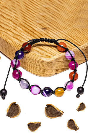 Sertifikalı Mix Renkli Akik Taşı Bileklik - Makrome