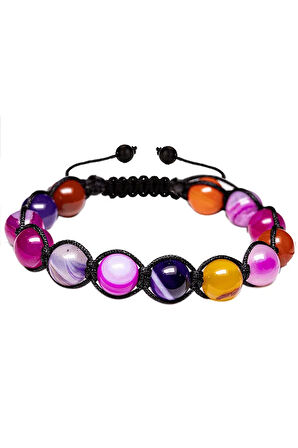 Sertifikalı Mix Renkli Akik Taşı Bileklik - Makrome