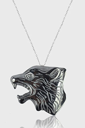 Sertifikalı AAA+ Kurt Model Doğal Taş Hematit Taşı Kolye