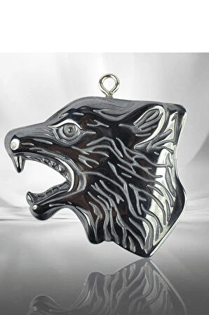 Sertifikalı AAA+ Kurt Model Doğal Taş Hematit Taşı Kolye