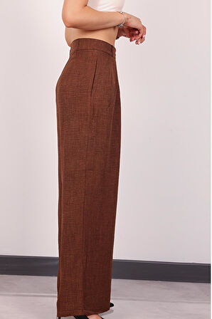 Kadın Kahverengi Pile Detaylı Palazzo Pantolon