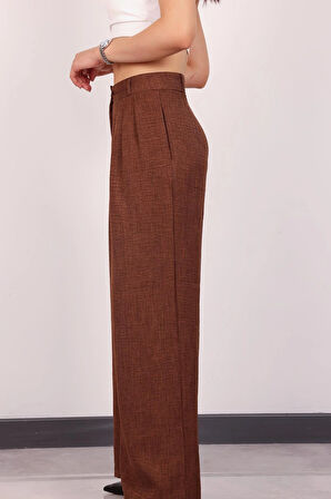 Kadın Kahverengi Pile Detaylı Palazzo Pantolon