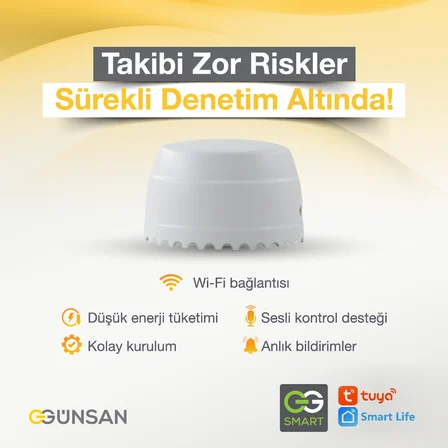 Günsan 2'li Akıllı Wifi Su Kaçağı Dedektörü (Zemin) Tuya & Smart Life Uyumlu (2 Adet)