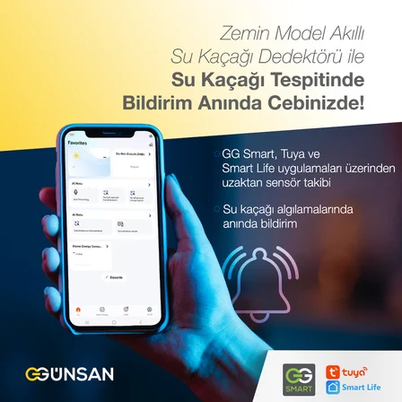 Günsan 2'li Akıllı Wifi Su Kaçağı Dedektörü (Zemin) Tuya & Smart Life Uyumlu (2 Adet)