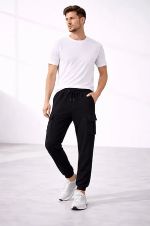 Erkek Jogger Eşofman Altı Regular Fit , Kargo Cepli, Lastikli Paça, Günlük Spor Pantolon