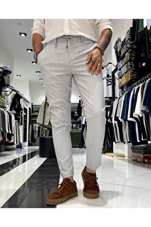 Fitil Dokulu Gofre Kumaş Yüksek Bel Erkek Pantolon
