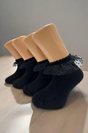 4 Çift Burun Dikişsiz Dantelli Kız Çocuk Çorabı