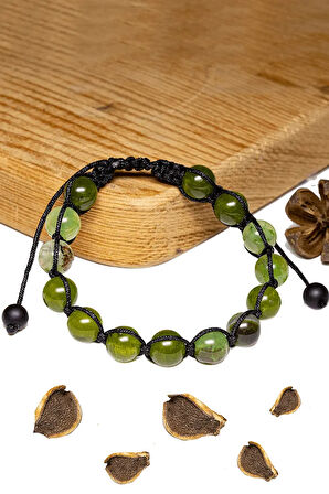 Sertifikalı Fıstık Yeşili Akik Taşı Bileklik - Makrome