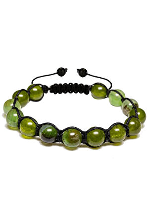 Sertifikalı Fıstık Yeşili Akik Taşı Bileklik - Makrome