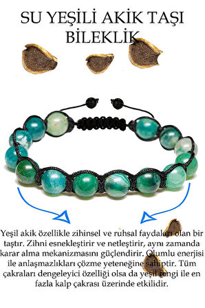 Sertifikalı Su Yeşili Akik Taşı Bileklik - Makrome