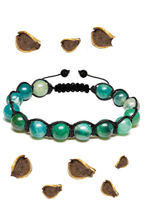 Sertifikalı Su Yeşili Akik Taşı Bileklik - Makrome