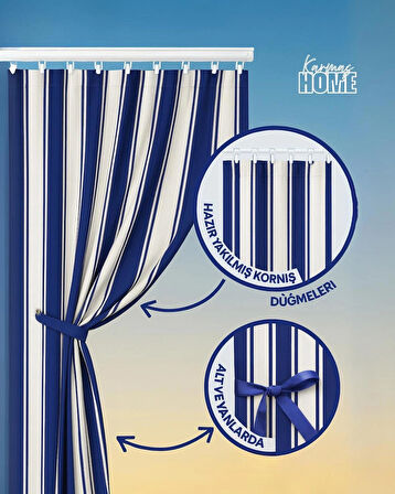 Balkon Perdesi Branda Kumaşı-Yağmur Geçirmez-Kalın-Bağcıklı-Düğmeli (Mavi/Beyaz)