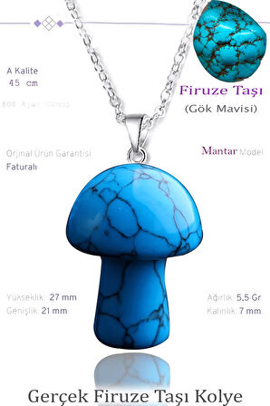 Sertifikalı Mantar Model Firuze Taşı Kolye - Gümüş Aparatlı