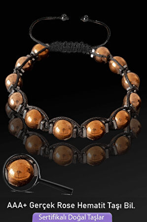 Sertifikalı Gerçek Rose Hematit Taşı Bileklik - Ayarlamalı