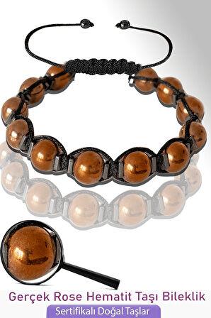 Sertifikalı Gerçek Rose Hematit Taşı Bileklik - Ayarlamalı