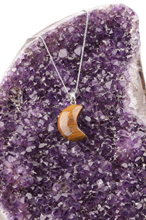 Sertifikalı Ay Model Gerçek Kaplan Gözü Taşı Kolye