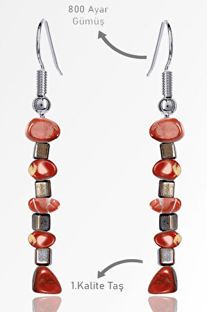 Sertifikalı Ham Kırık Taşlı Model Kırmızı Jasper Taşı Küpe