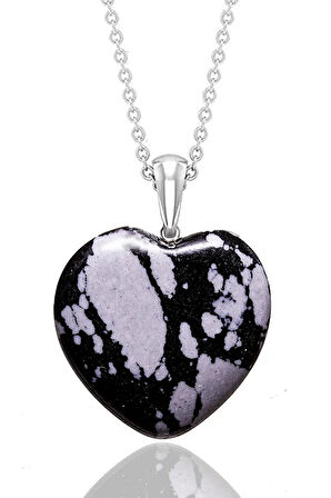 Sertifikalı Kalp Kesim Karlı Obsidyen Taşı Kolye