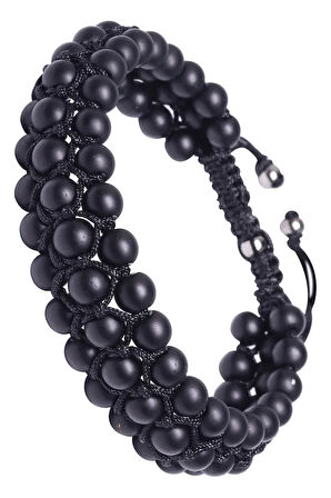 Üçlü Siyah Makrome Oniks Bileklik