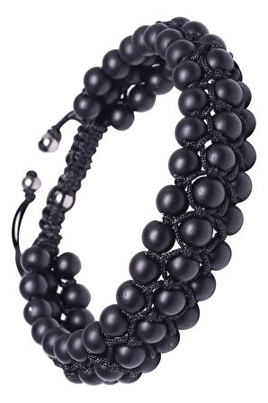 Üçlü Siyah Makrome Oniks Bileklik