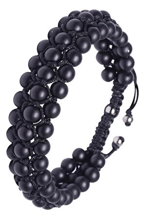 Üçlü Siyah Makrome Oniks Bileklik