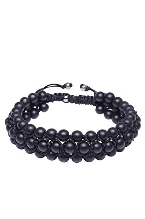 Üçlü Siyah Makrome Oniks Bileklik