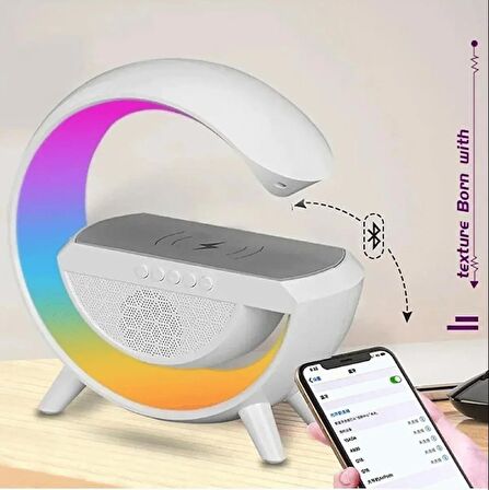 QASUL Kablosuz Şarj Aleti Masa Lambası Bluetooth Hoparlör Speaker Gece Lambası Led G Lamba