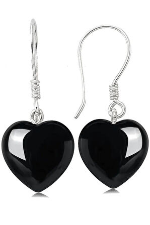 Sertifikalı Kalp Kesim Siyah Obsidyen Taşı Doğal Taş Küpe