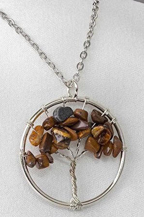 Sertifikalı Kaplan Gözü Taşı Hayat Ağacı Taşı Kolye