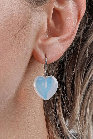 Sertifikalı Kalp Kesim Opal Taşı Doğal Taş Küpe