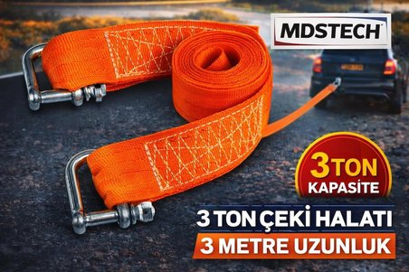 MDSTECH 3 Ton Çeki Halatı 3 Metre Araç Çekme ve Yük Kaldırma Halatı Kancalı Dayanıklı