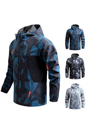 Ghassy Co. Erkek Su ve Rüzgar Geçirmez Göğüs Fermuar Gizli Cep Spor Yağmurluk 