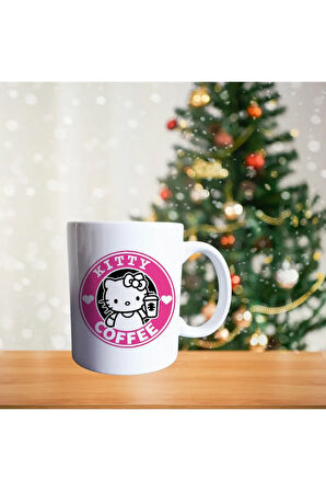 Hello kitty mor elbiseli Porselen Kupa